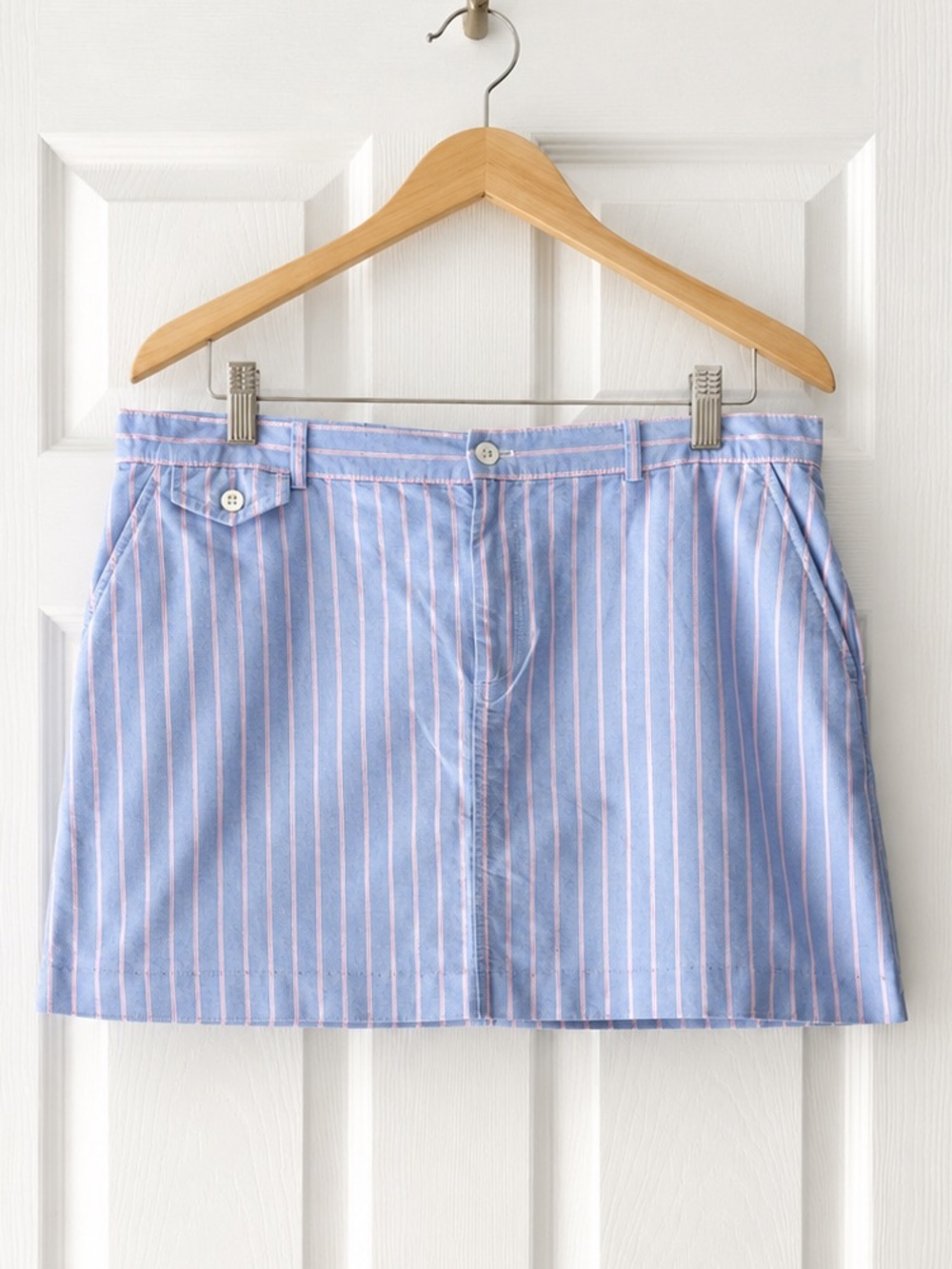 ralph lauren •  Blue Pink Oxford Stripe Skirt 100% Cotton • Size 12